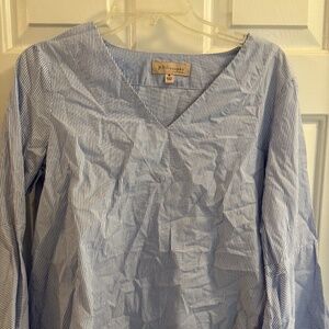 Blue & White Striped VNeck Philosophy Tunic w/Bell Long Sleeves Size M